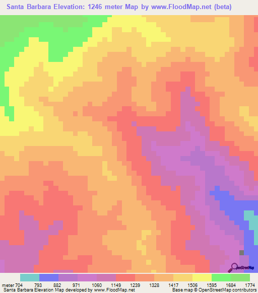 Santa Barbara,Venezuela Elevation Map
