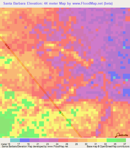Santa Barbara,Venezuela Elevation Map