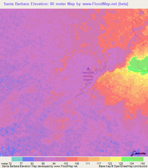 Santa Barbara,Venezuela Elevation Map