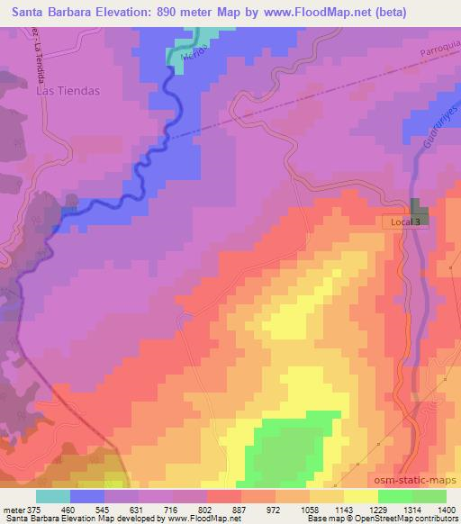 Santa Barbara,Venezuela Elevation Map