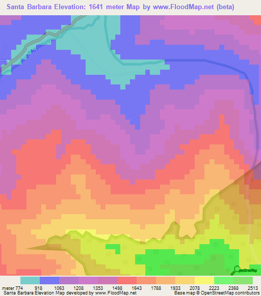 Santa Barbara,Venezuela Elevation Map