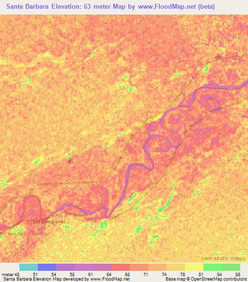 Santa Barbara,Venezuela Elevation Map