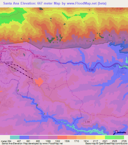Santa Ana,Venezuela Elevation Map