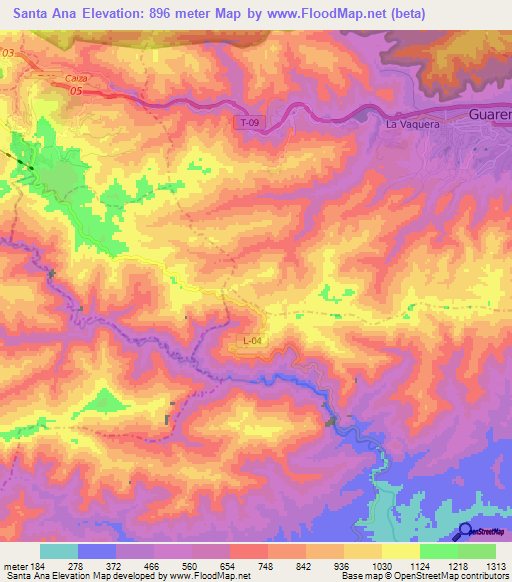 Santa Ana,Venezuela Elevation Map