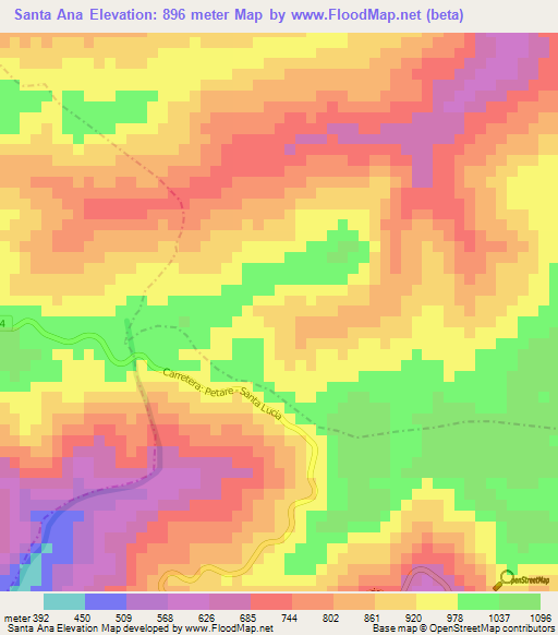 Santa Ana,Venezuela Elevation Map