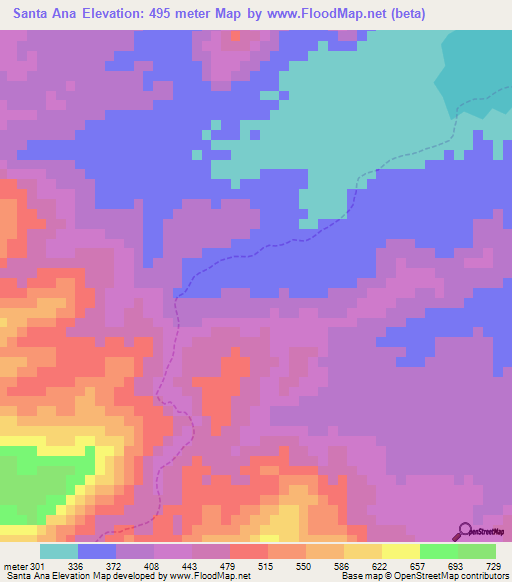 Santa Ana,Venezuela Elevation Map
