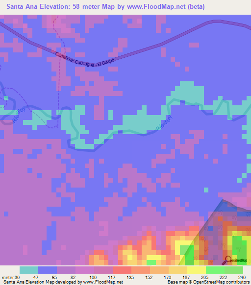 Santa Ana,Venezuela Elevation Map