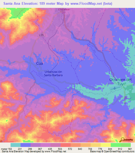 Santa Ana,Venezuela Elevation Map