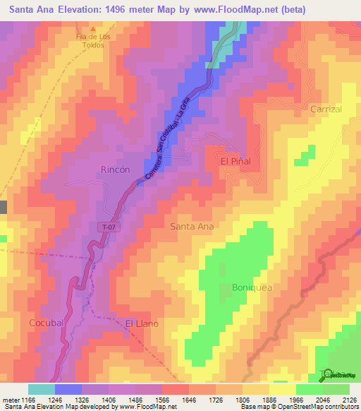 Santa Ana,Venezuela Elevation Map
