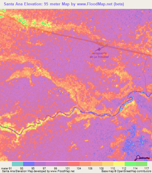 Santa Ana,Venezuela Elevation Map