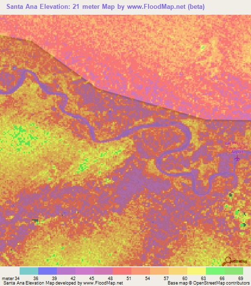 Santa Ana,Venezuela Elevation Map