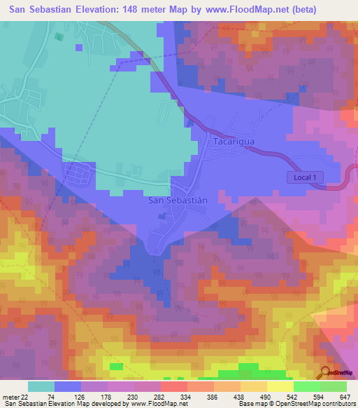 San Sebastian,Venezuela Elevation Map