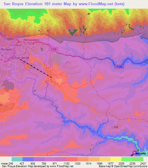 San Roque,Venezuela Elevation Map