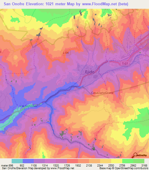 San Onofre,Venezuela Elevation Map