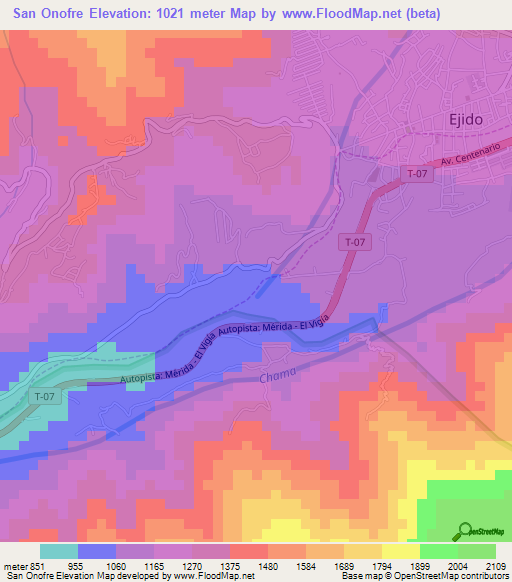 San Onofre,Venezuela Elevation Map