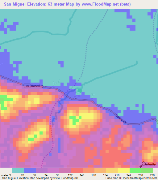 San Miguel,Venezuela Elevation Map