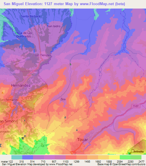San Miguel,Venezuela Elevation Map