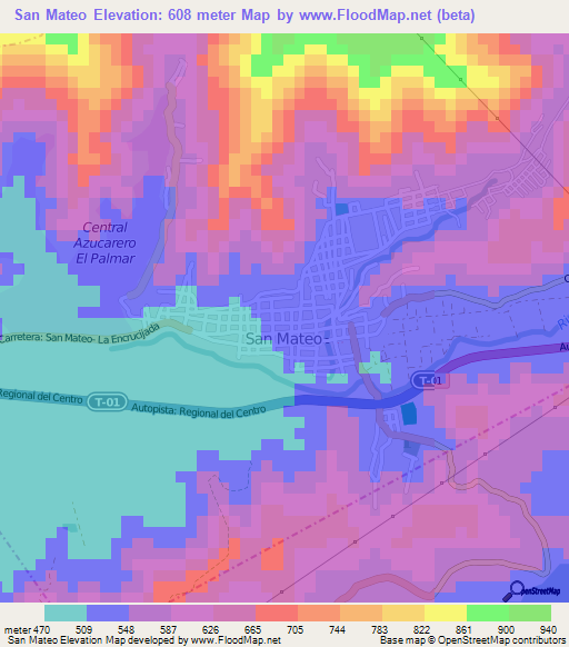San Mateo,Venezuela Elevation Map