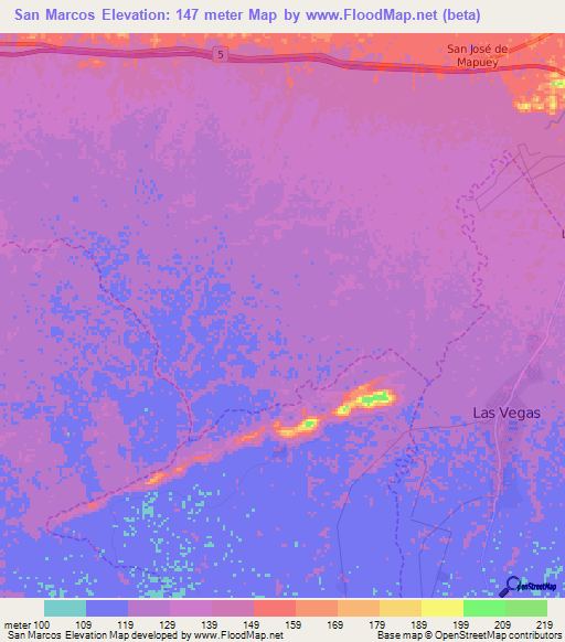 San Marcos,Venezuela Elevation Map