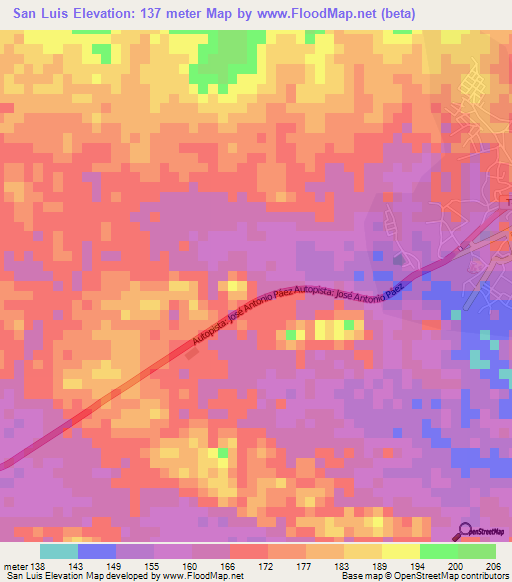 San Luis,Venezuela Elevation Map