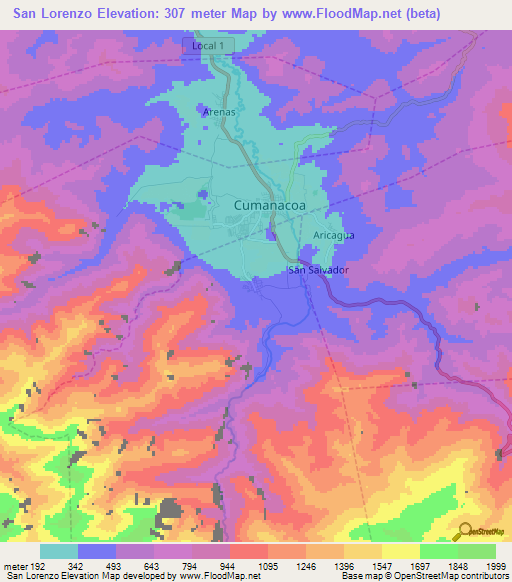 San Lorenzo,Venezuela Elevation Map