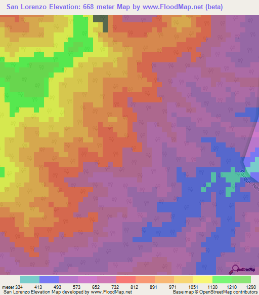 San Lorenzo,Venezuela Elevation Map