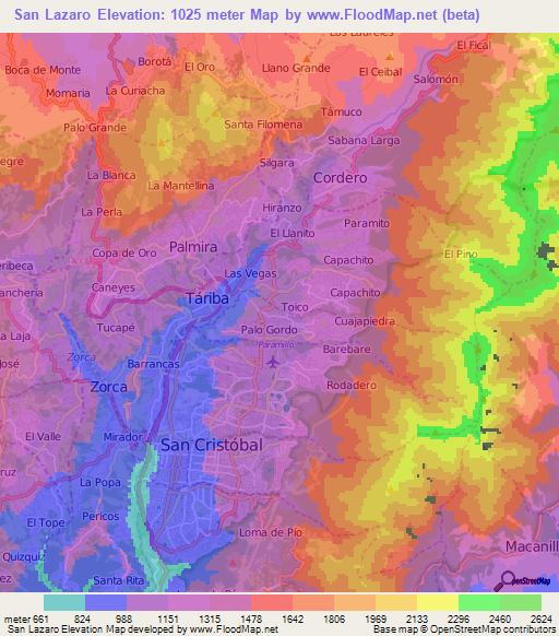 San Lazaro,Venezuela Elevation Map