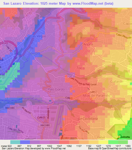 San Lazaro,Venezuela Elevation Map