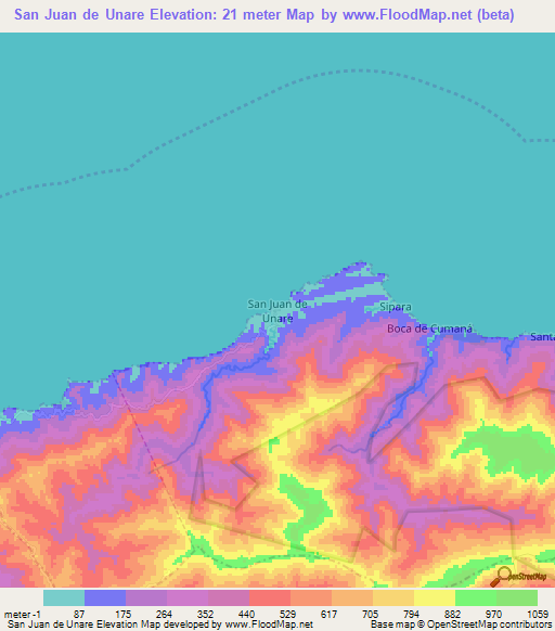 San Juan de Unare,Venezuela Elevation Map