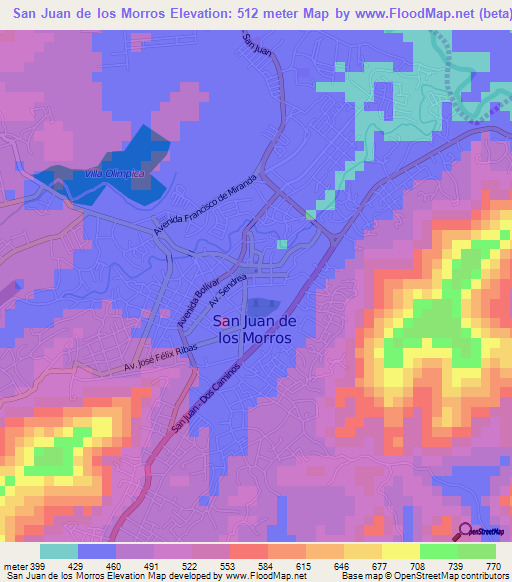 San Juan de los Morros,Venezuela Elevation Map