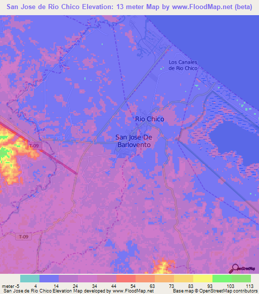San Jose de Rio Chico,Venezuela Elevation Map