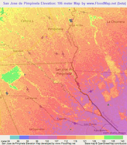 San Jose de Pimpinela,Venezuela Elevation Map