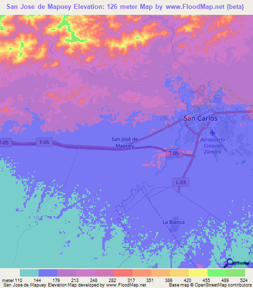 San Jose de Mapuey,Venezuela Elevation Map