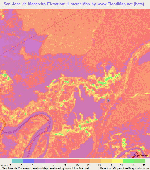 San Jose de Macareito,Venezuela Elevation Map
