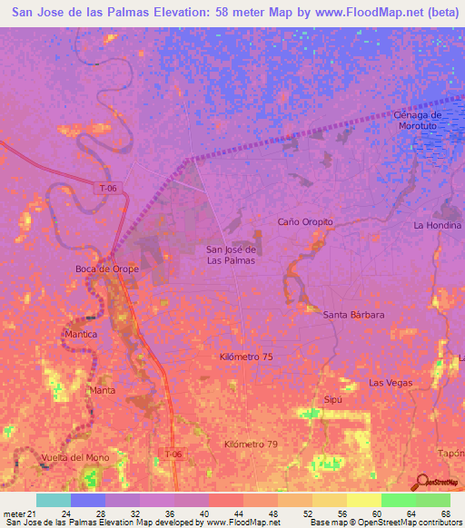 San Jose de las Palmas,Venezuela Elevation Map