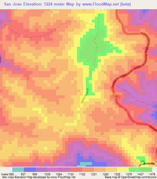 San Jose,Venezuela Elevation Map