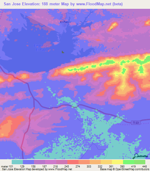 San Jose,Venezuela Elevation Map