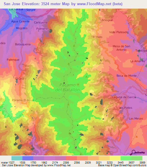 San Jose,Venezuela Elevation Map