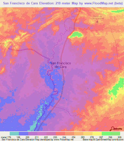 San Francisco de Cara,Venezuela Elevation Map