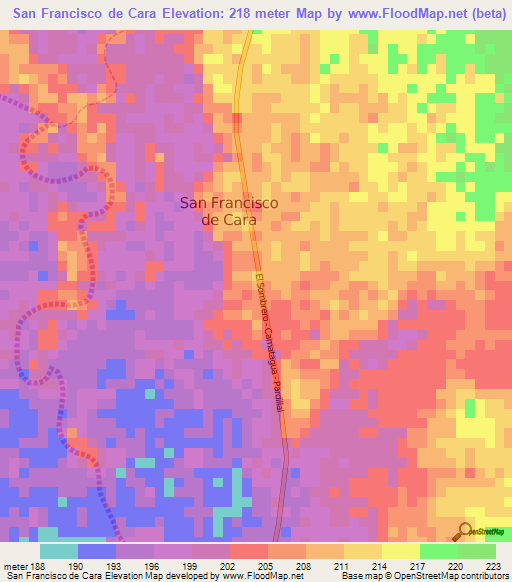 San Francisco de Cara,Venezuela Elevation Map