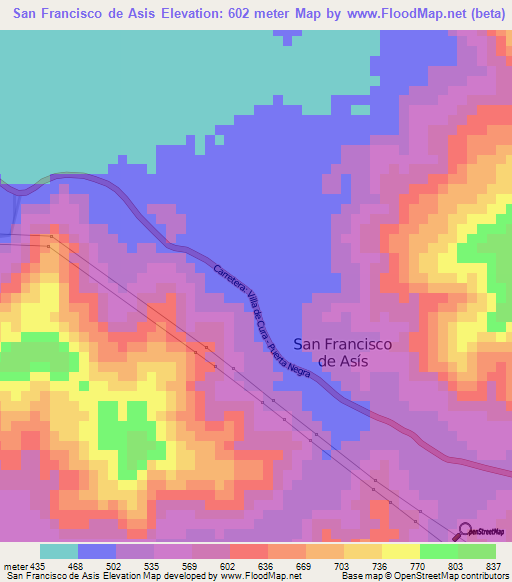 San Francisco de Asis,Venezuela Elevation Map