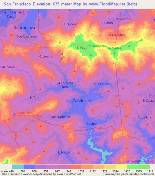 San Francisco,Venezuela Elevation Map