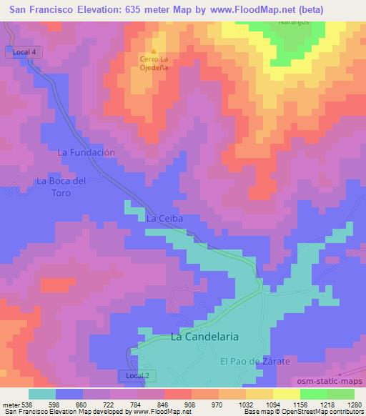 San Francisco,Venezuela Elevation Map