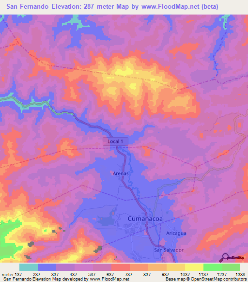 San Fernando,Venezuela Elevation Map