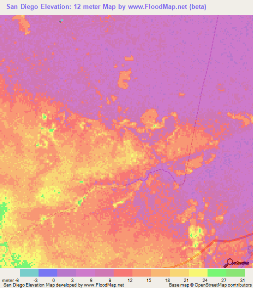 San Diego,Venezuela Elevation Map