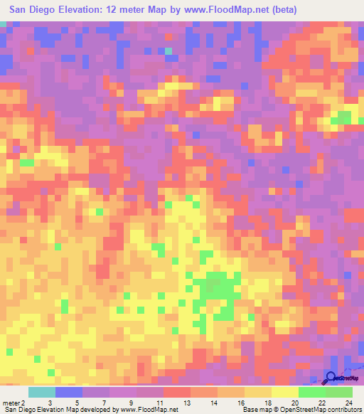 San Diego,Venezuela Elevation Map