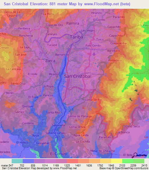 San Cristobal,Venezuela Elevation Map