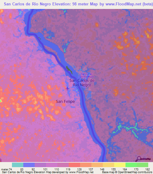 San Carlos de Rio Negro,Venezuela Elevation Map