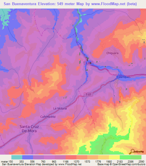 San Buenaventura,Venezuela Elevation Map