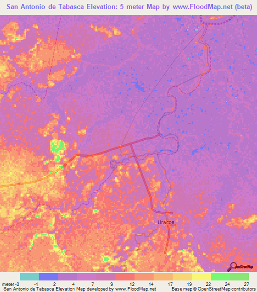 San Antonio de Tabasca,Venezuela Elevation Map